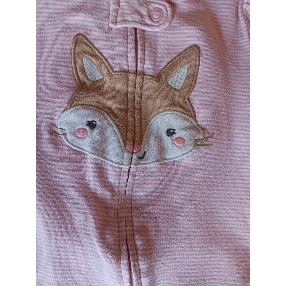 pajama 9 months Carters Girl baby white Pink Stripe Fox sleeper infant sleepwear